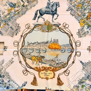 Parisian Scenic Silk Scarf in Blush and Gold